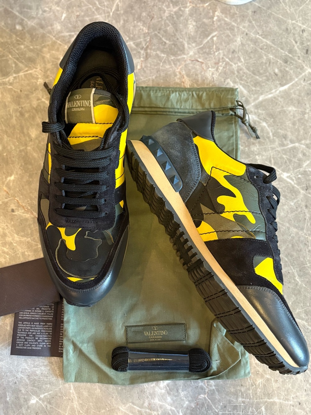 Valentino Black & Yellow Camouflage Low-Top Sneakers